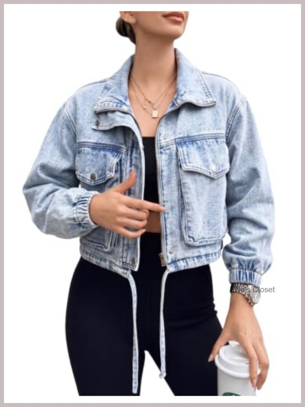 Women's Cropped Denim Jacket Zip Up Lightweight Casual